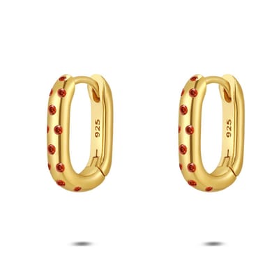 Twice As Nice Oorbel in zilver met rode stenen Goudkleurig