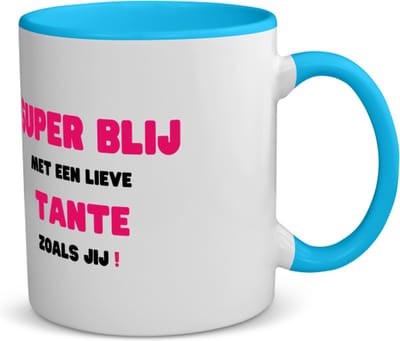 Akyol - super blij met een lieve tante zoals jij koffiemok - theemok - blauw - Tante - de liefste tante - verjaardag - cadeautje voor tante - tante artikelen - kado - geschenk - 350 ML inhoud