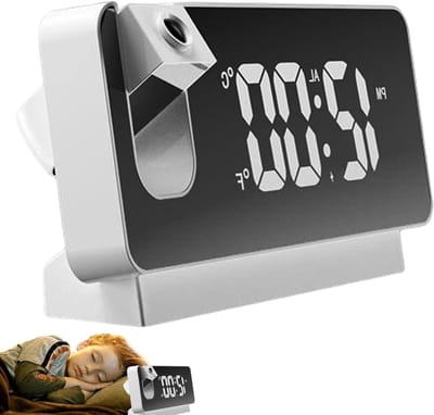 Projectie wekker - LED spiegelklok - Tijd weergeven - Dubbel alarm - 18.6 cm breed - Wit