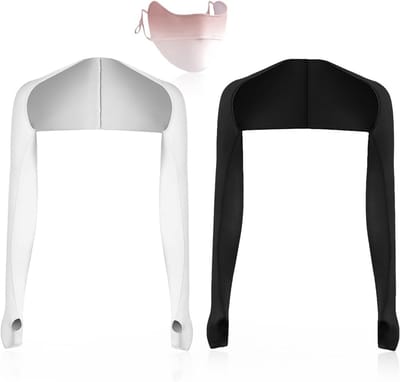 Set van 2 Sjaafmouwen met Zonnebescherming, Inclusief Zonne Masker, Ideaal voor Fietsen en Zomeractiviteiten, Zwart, One Size