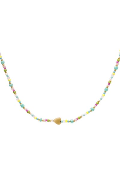 Yehwang ketting - Gekleurde kralen en goud hartje - Stainless steel