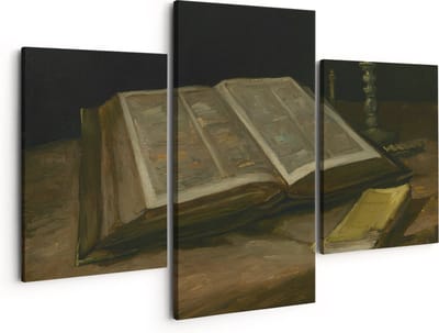 Artaza Canvas Schilderij Drieluik Stilleven met Bijbel - Vincent van Gogh - 150x120 - Groot - Foto Op Canvas - Canvas Print