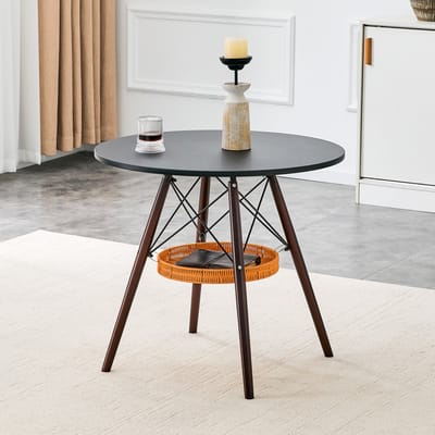 MODENUIT Ronde Eettafel - Met Opbergmand Voor Eethoek En Balkon - Massief Hout En Zwart MDF - 80 Cm - Walnoot
