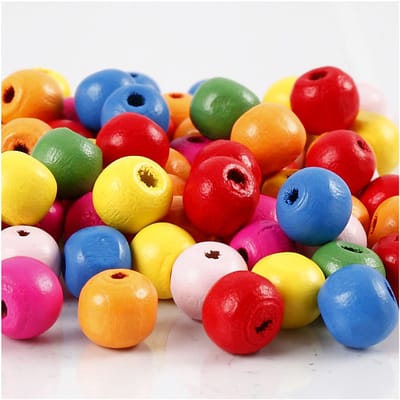 Houten kralen, d 10 mm, gatgrootte 2,5-3 mm, ca. 1500 stuk, diverse kleuren, 500 gr/ 1 zak