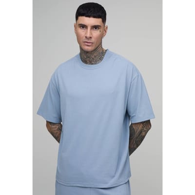 Tall Oversized Super Heavy Soft Touch T-Shirt | Dusty Blue | Size Small