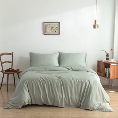 Bamboe dekbedovertrek Sage Green lichtgroen 140x200 cm – Instopstrook, zacht, ademend & duurzaam | Boomba Bamboo®