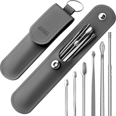 AdroitGoods Oorsmeer Verwijderaar Set - 6 Delig - Oorreiniger - Oren Schoonmaken - Zwart