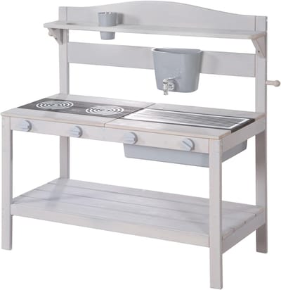 Modderkeuken voor Kinderen - Buitenspeelkeuken Speelkeuken - Creatief Buitenspelen - Weerbestendig Hout - 90x35x88 cm - Grijs