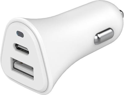 Just Green Dual Car Charger - Recyclebaar - Autolader - USB-C & USB-A - Power Delivery - 37W - Wit