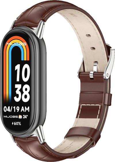 By Qubix - Echt leren bandje - Donkerbruin - Geschikt voor Xiaomi Smart Band 8 / 9 / 10
