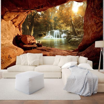 Fotobehang Vlies - Waterval - Natuur - Bruin - 368x254cm (bxh)