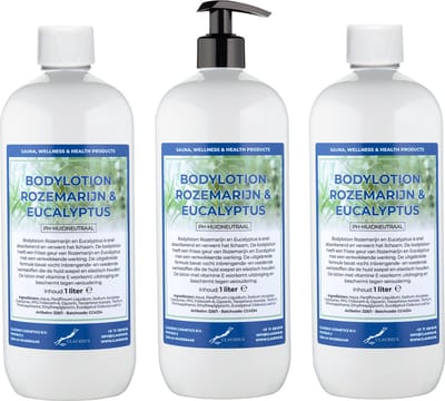 Bodylotion Rozemarijn & Eucalyptus 1 Liter - met gratis pomp - set van 3 stuks