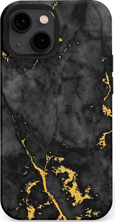 Casetastic hoesje geschikt voor Apple iPhone 13 mini - MagSafe - Dubbellaagse bescherming - Zwarte Marmer Goud - Fashion Case - Zwart Goud