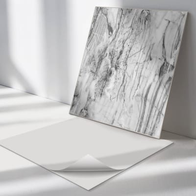 Wallfluent Vinyl Tegels - Elegant Marmerpatroon Wand PVC Tegels - 30 cm x 30 cm - Zwart En Wit Vinyl Tegels - Set van 9 - Vierkant PVC Tegels - Texturen Plaktegels - Vinyl Vloer Tegels - Plaktegels Keuken en Badkamer