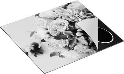 Chefcare Inductie Beschermer Bloemen in Vaas - Boeket - Zwart Wit - 60x50 cm - Afdekplaat Inductie - Kookplaat Beschermer - Inductie Mat