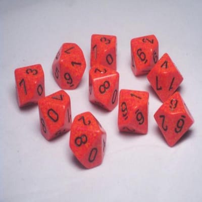 Chessex Vuurgespikkelde D10 Dobbelsteenset (10 stuks)