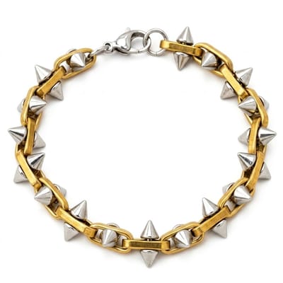 Goudkleurige heren armband met zilverkleurige spikes – metalen schakelarmband