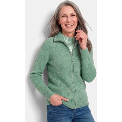Geribd tricot jasje met ritssluiting - lichtgroen / gemêl. - Gr. 19 van Goldner Fashion