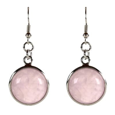 Edelstenen oorbellen Rose Quartz Round - oorhanger - roze - rozenkwarts - sterling zilver (925) - rond - luxe sieraden zakje - oorbellen dames - roze oorbellen