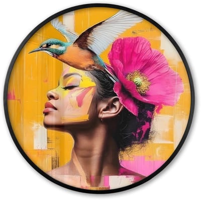 Poster in lijst Rond - Fotolijst 60x60 cm - Posters - Vogel - Vrouw - Abstract - Bloem - Ronde posterlijst zwart - Decoratie - Wanddecoratie woonkamer - Muurdecoratie slaapkamer