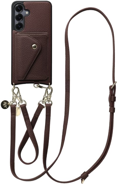 AVY Leren Hoesje geschikt voor Samsung Galaxy S25 / S24 | Met Koord en Magnetische Kaarthouder | Compatibel met MagSafe | Leather Case met 30CM & 130CM Koord & Wallet | Leather Set | Chocolate