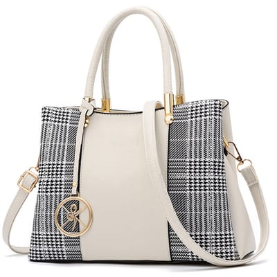 HAUSS SPOLE Dames Handtas PU Lederen Schoudertas–Veel Vakken en Comfort–Voor Werk en Dagelijks Gebruik–30x13x21cm–Kunstleer–Crèmewit