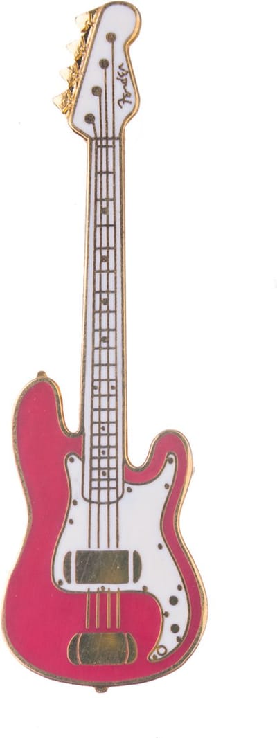 Music Gifts - Speldje Fender P basgitaar, rood met verguld pickguard