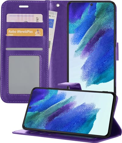 Hoesje - Geschikt voor Samsung Galaxy S21 FE - Luxe Bookcase - Walletcase Hoes - Portemonnee - Cover - Telefoonhoes - Paars