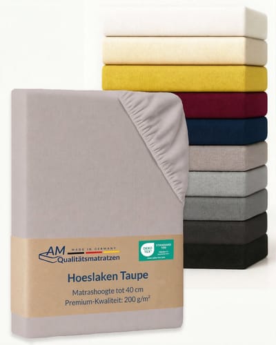 AM Qualitätsmatratzen Premium hoeslaken 80 x 200 cm boxspringbed (200gsm) in Taupe - Made in Germany - OEKO TEX gecertificeerd topper hoeslaken - Jersey hoeslaken - Fitted Sheets