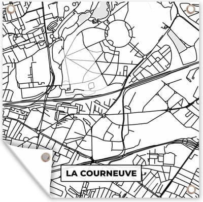 Tuin poster La Courneuve - Frankrijk - Kaart - Plattegrond - Stadskaart - Zwart wit - 200x200 cm - Tuindoek
