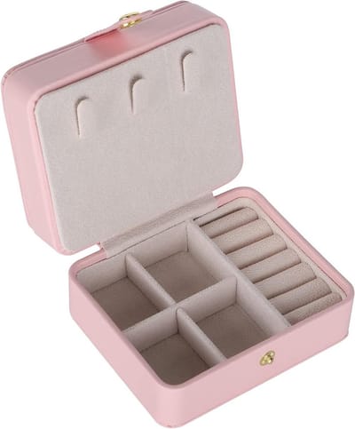 Sieraden opbergdoos - Sieradendoosje dames - Draagbare opbergruimte - Met handig spiegeltje - 10.5 x 9 x 6 cm - Zwart