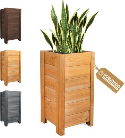 BOGATECO Houten Plantenbak - Inclusief Agro-Textiel - Weerbestendig & Geïmpregneerd - Bloembak voor Tuin & Balkon - Diverse Maten & Kleuren | 39 x 39 x 79cm | Lichtbruin