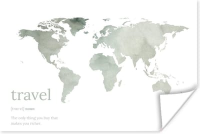 Poster 30x20 cm - Wereldkaart - Quote - Travel - Posters - Kamer decoratie - Wanddecoratie woonkamer - Muurdecoratie slaapkamer