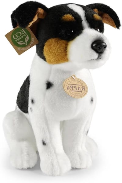 Knuffeldier hond - Pluche dier - Spelen en knuffelen - Realistische uitstraling - 29 cm - Wit bruin zwart