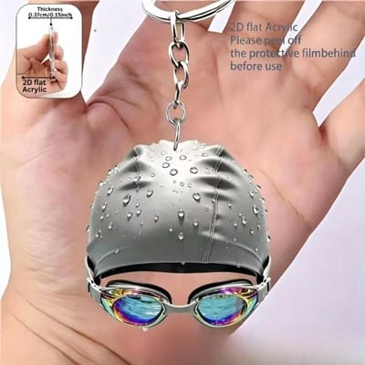 Lunettes de Natation Bonnet de Bain Porte-clés Design Haute Esthétique Acrylique 2D Plat Simulation Pendentif Sac à Dos pour Homme Cadeau Créatif gray