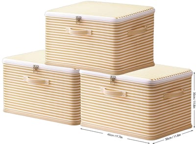 OYLCDI - 3 x Opvouwbare opbergdoos met deksel 45x30x30 cm – Ritssluiting – 3 handvatten – Voor kleding en dekens – Set van 3