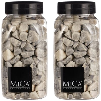 Mica Decorations decoratie stenen - 2x - 650ml - lichtgrijs mix - hobby steentjes - sier stenen