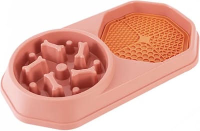 Mascow 2-in-1 Slowfeeder met Likmat - Voerbak - Voerbak voor Honden - Hondenvoerbak - Drinkbak Hond - Roze