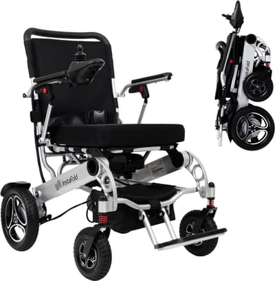 Elektrische rolstoel Instafold - Joystick - Maximaal 6,4 km/u - Tot 20 km bereik - Grote achterwielen - Zwenkbare voorwielen - Comfortabel kussen