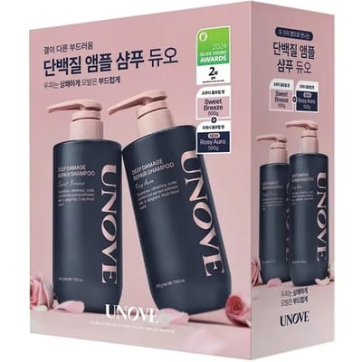 UNOVE Deep Damage Repair Shampoo Set 500g + 500g – Sweet Breeze / Rosy Aura Duo Sweet Breeze + Rosy Aura