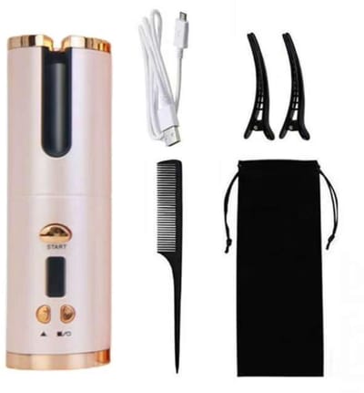 longziming - Mini krultang - Draagbare - Automatisch zelfopwindend, links/rechts - Draadloos met USB-C, 45 minuten gebruik - 6 temperaturen (150–200°C) en 6 tijdsinstellingen - Veilig met automatische uitschakeling - Roze