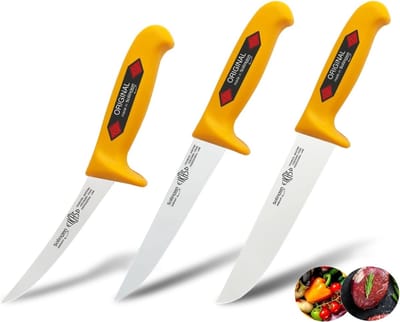 Eikaso Solingen Slagers- en uitbeenmessenset – ergonomisch handvat – 3-delig – roestvrij staal – geel
