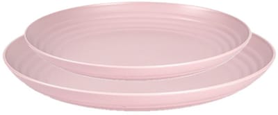 Plasticforte camping borden set - roze - kunststof - 2 soorten - 12x stuks - onbreekbaar servies - platte bordjes