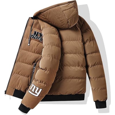 Katoenen Jas Heren Borduurontwerp Trendy Losse Afneembare Capuchon Dubbelzijdig Verdikte Katoenen Jas Jas met Capuchon 4XL brown
