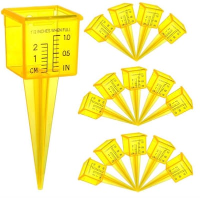 Oneay 5-delige regenmeter, 4 cm sproeiermeter met brede opening, watermeetinstrument voor buiten, voor gazon, tuin en erf, felgeel, transparant