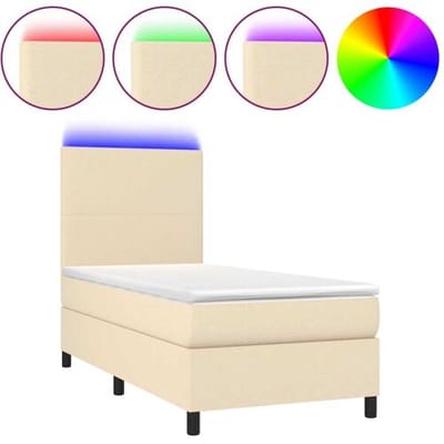 vidaXL - Boxspring - met - matras - en - LED - stof - crèmekleurig - 80x200 - cm
