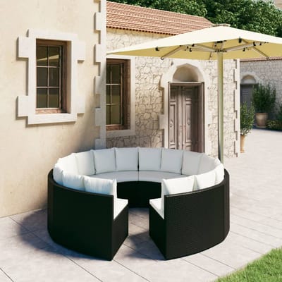 vidaXL - 8-delige - Loungeset - met - kussens - poly - rattan - zwart
