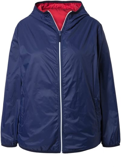 Ulla Popken - Dames - HYPRAR omkeerbare jas waterafstotend capuchon - Donkerblauw - Maat 42+