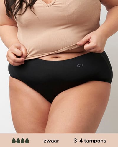 Moodies menstruatie ondergoed - Seamless High Waist Hiphugger - zwaar kruisje - maat XL - zwart