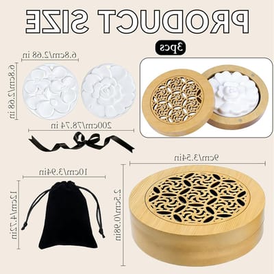 Bamboe Geurstenen Set met Opbergzak en Koord, Draagbare Aroma Diffuser voor Essentiële Olie, Ideaal voor Slaapkamer, Kantoor en Auto